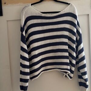 Aerie Navy and White Striped Crew Neck Sweater